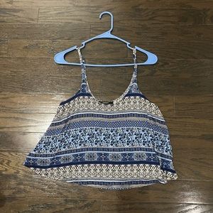 Blue patterned flowy tank top